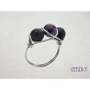 VITALITY Amethyst & Lava Stone Aromatherapy Diffuser Ring  Size 6 Silver New